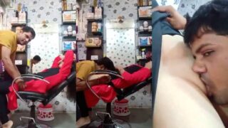 Delhi ka ek hairdresser customer bhabhi ki pussy chaat raha tha, uska leaked video.