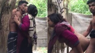 Desi Muslim biwi ke boobs chuse aur pussy ko ghar ke peeche bang kiya.