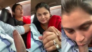 Ek chubby Punjabi secretary car mein boss ko risky blowjob de rahi hai.