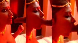 Mallu bride puri jewelry mein, first night pe amateur blowjob de rahi hai.