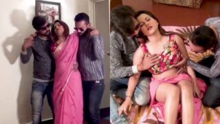 Nashe mein dhut Indian bhabhi ko husband ke friends ne seduce karke choda.