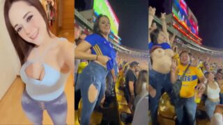 Sexy girl Carla Garza soccer goal pe apni hot boobs flash karti hai