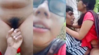 Virgin Tamil ladki ka hairy pussy ungli se chheda gaya aur outdoor sex mein lund pe ride kar rahi hai.