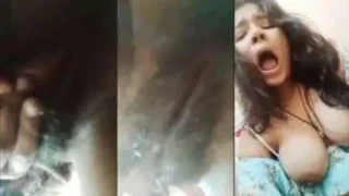 Horny booby girl moaning hard fingering pussy